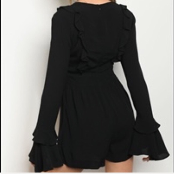 Basic Black Bell Sleeve Romper - Picture 2 of 2